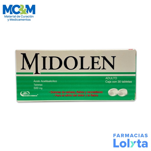 ACIDO ACETILSALICILICO 500 MG C/30 TAB MIDOLEN ADULTO LAB DEGORTS