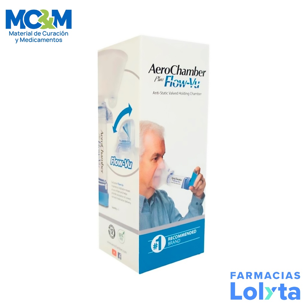 AEROCHAMBER PLUS FLOW-VU ADULTO GRANDE CAMARA ESPACIADORA ANTIESTATICA CON VALVULAS PARA INHALADOR TRUDELL MEDICAL
