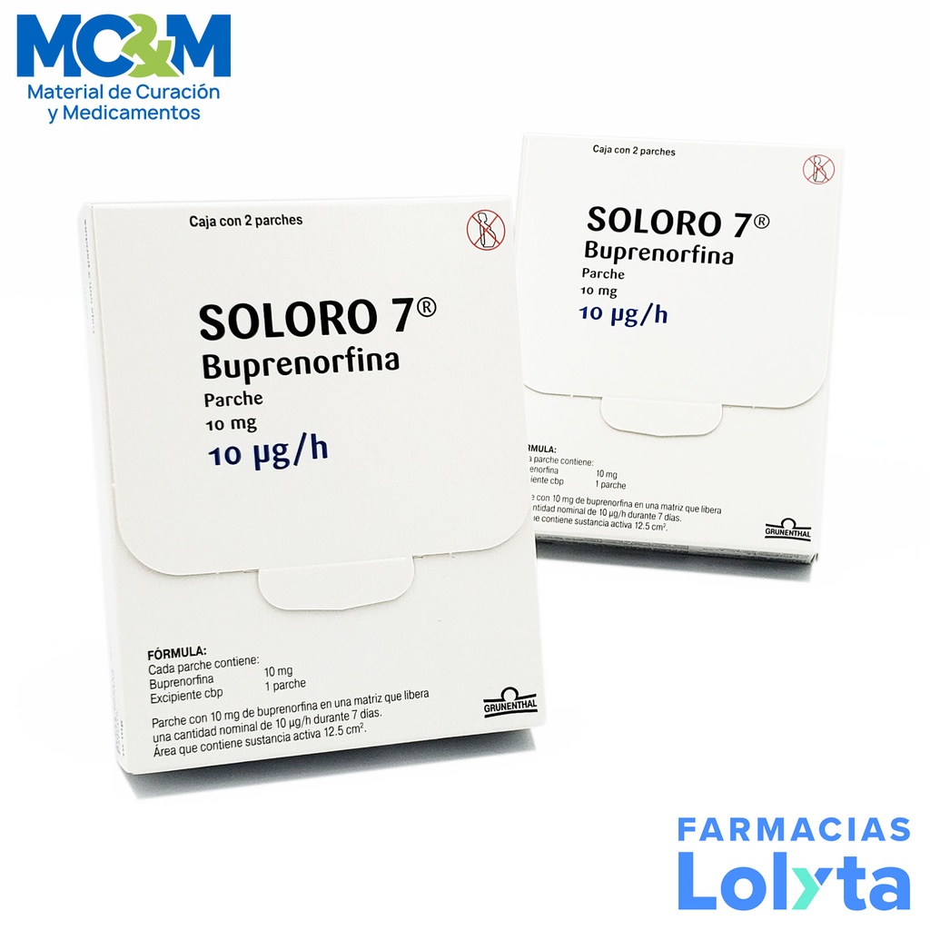 BUPRENORFINA 10 MG 10MCG/H C/2 PARCHES SOLORO 7 LAB GRUNENTHAL GRUPO II