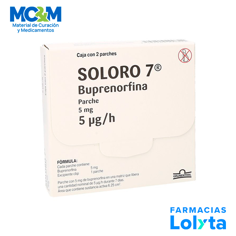 BUPRENORFINA 5 MG 5MCG/H C/2 PARCHES SOLORO 7 LAB GRUNENTHAL GRUPO II