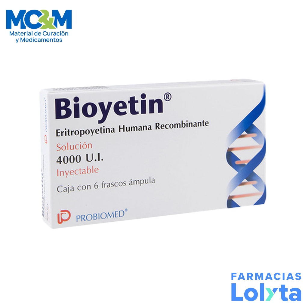 BIOYETIN SOL INY 4000 UI/ML C/6 AMP ERITROPOYETINA HUMANA RECOMBINANTE LAB PROBIOMED (RF)
