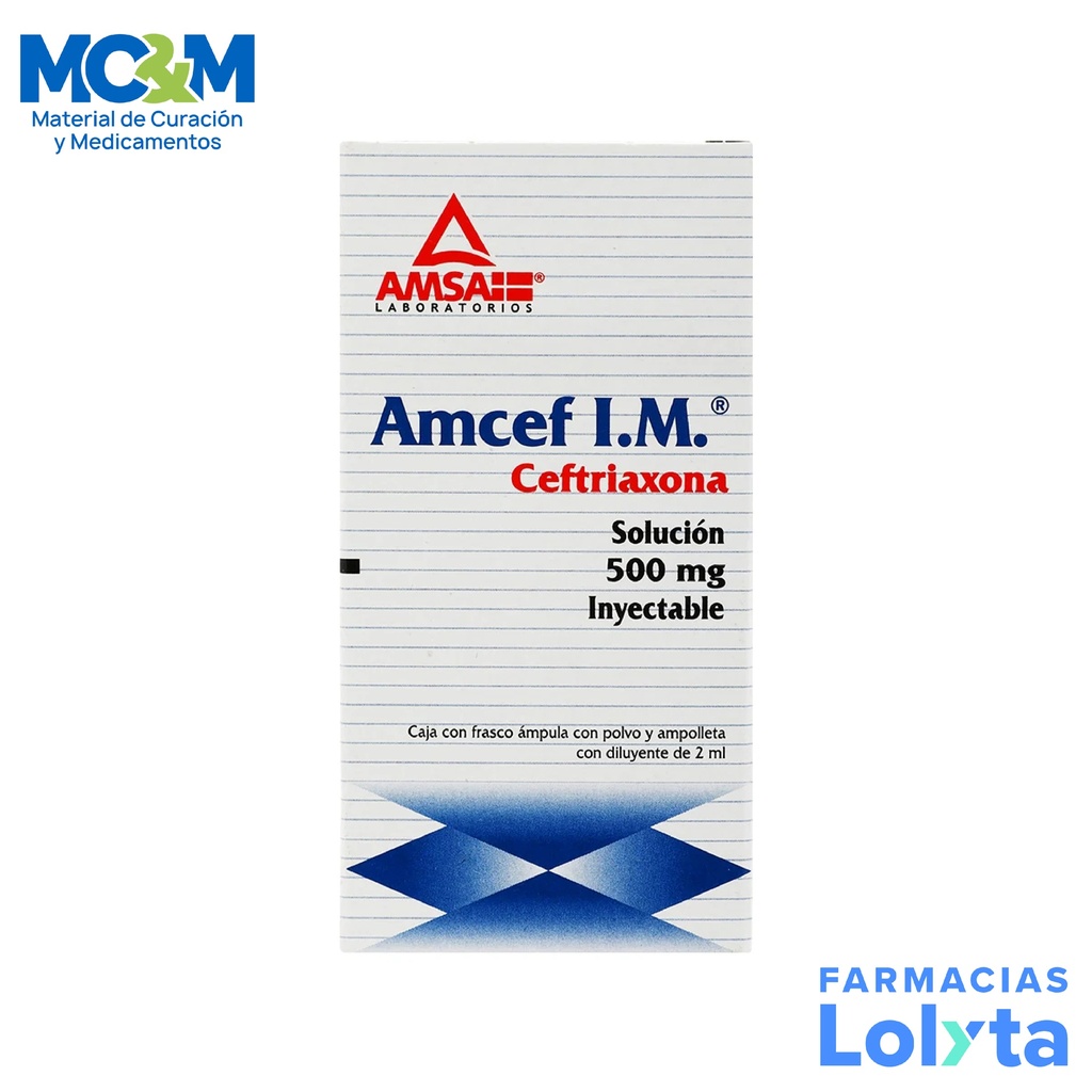 CEFTRIAXONA SOL INY 500 MG IM AMCEF LAB AMSA