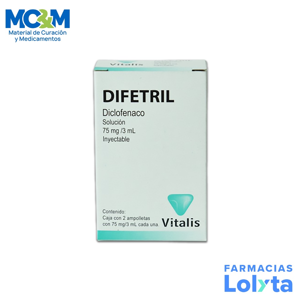 DICLOFENACO SODICO 75 MG/3 ML SOL INY C/2 AMP DIFETRIL LAB VITALIS
