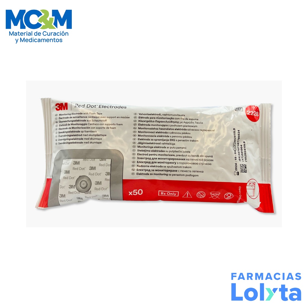 [331] ELECTRODO DE MONITORIZACION CARDIACA CON SOPORTE DE ESPUMA C/50 PZAS ADULTO REF 2228 3M