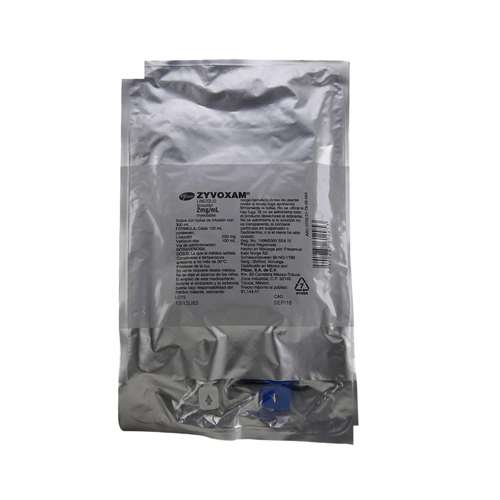 [350] ZYVOXAM SOL INY 2 MG/ML C/300 ML LINEZOLID (BOLSA 600 MG) LAB PFIZER