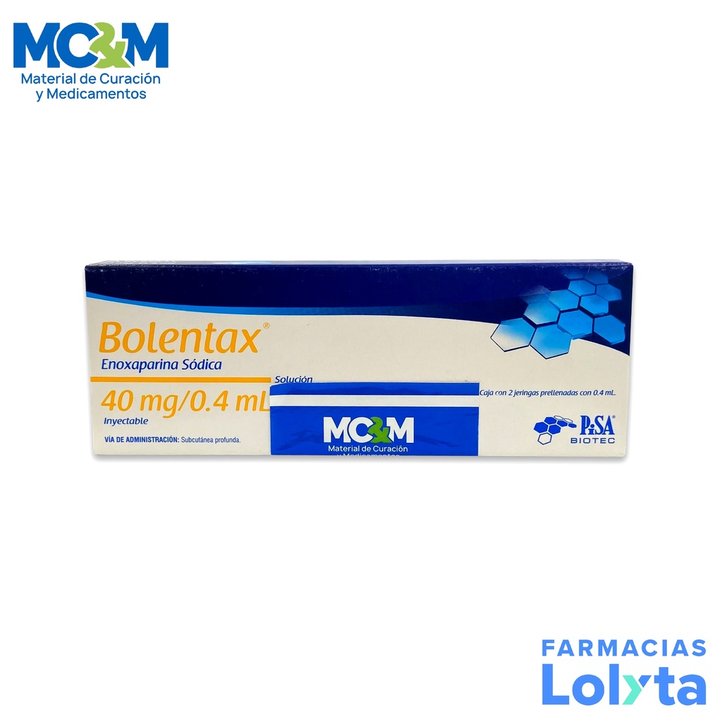 ENOXAPARINA SODICA SOL INY 40 MG/0.4 ML C/2 JERINGAS PRELLENADAS BOLENTAX LAB PISA