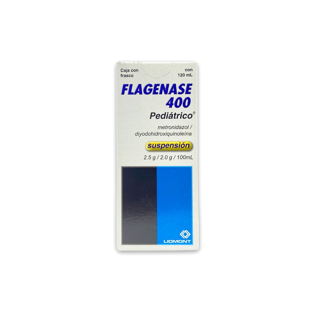 FLAGENASE 400 PEDIATRICO SUSPENSION 2.5/2G/100 ML C/120 ML METRONIDAZOL DIYODOHIDROXIQUINOLEINA LAB LIOMONT