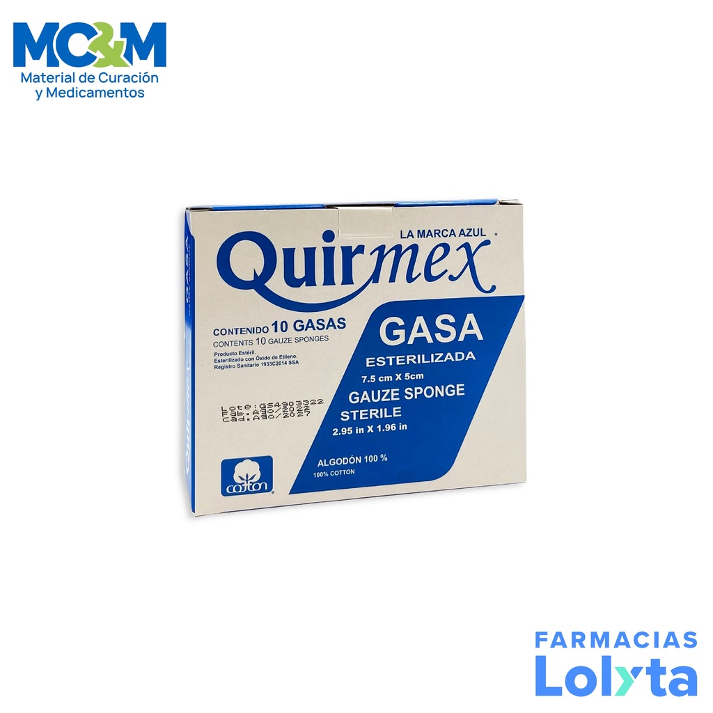 GASA ESTERIL 7.5X5 CM C/10 QUIRMEX