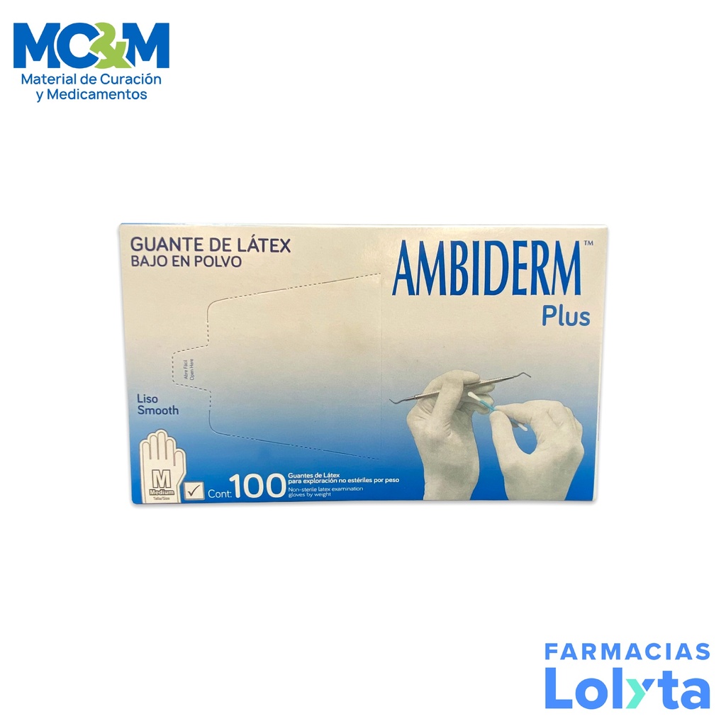 GUANTE NO ESTERIL PLUS MEDIANO BLANCO C/100 AMBIDERM