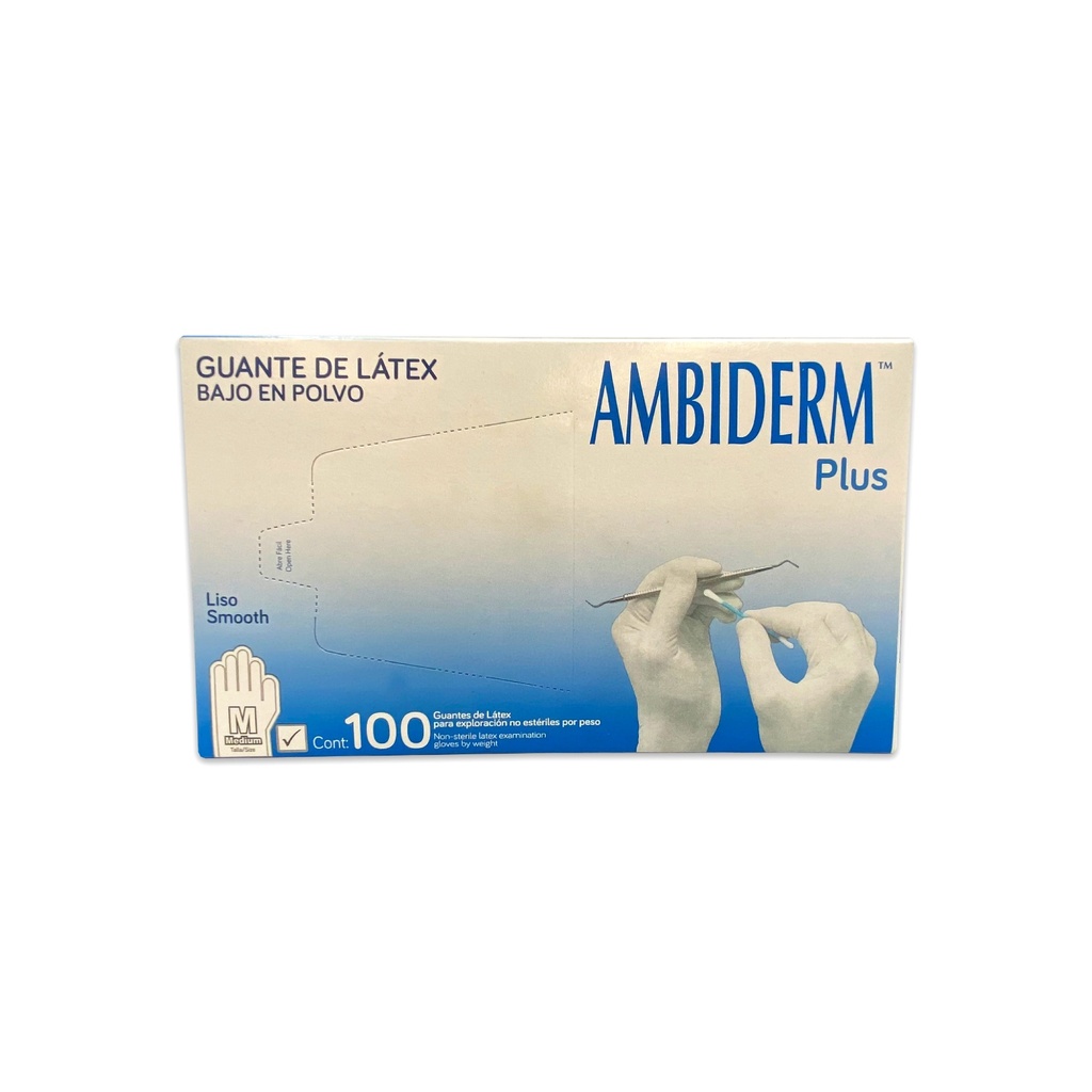 GUANTE NO ESTERIL PLUS MEDIANO BLANCO C/100 AMBIDERM