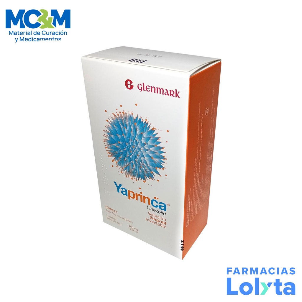 LINEZOLID SOL INY 2 MG/ML C/300 ML YAPRINCA (BOLSA 600 MG) LAB GLENMARK