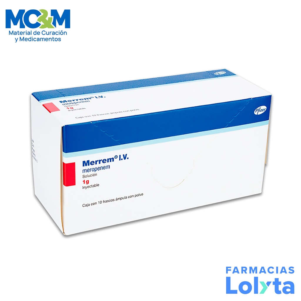 MERREM IV SOL INY 1 G C/10 AMP MEROPENEM LAB PFIZER