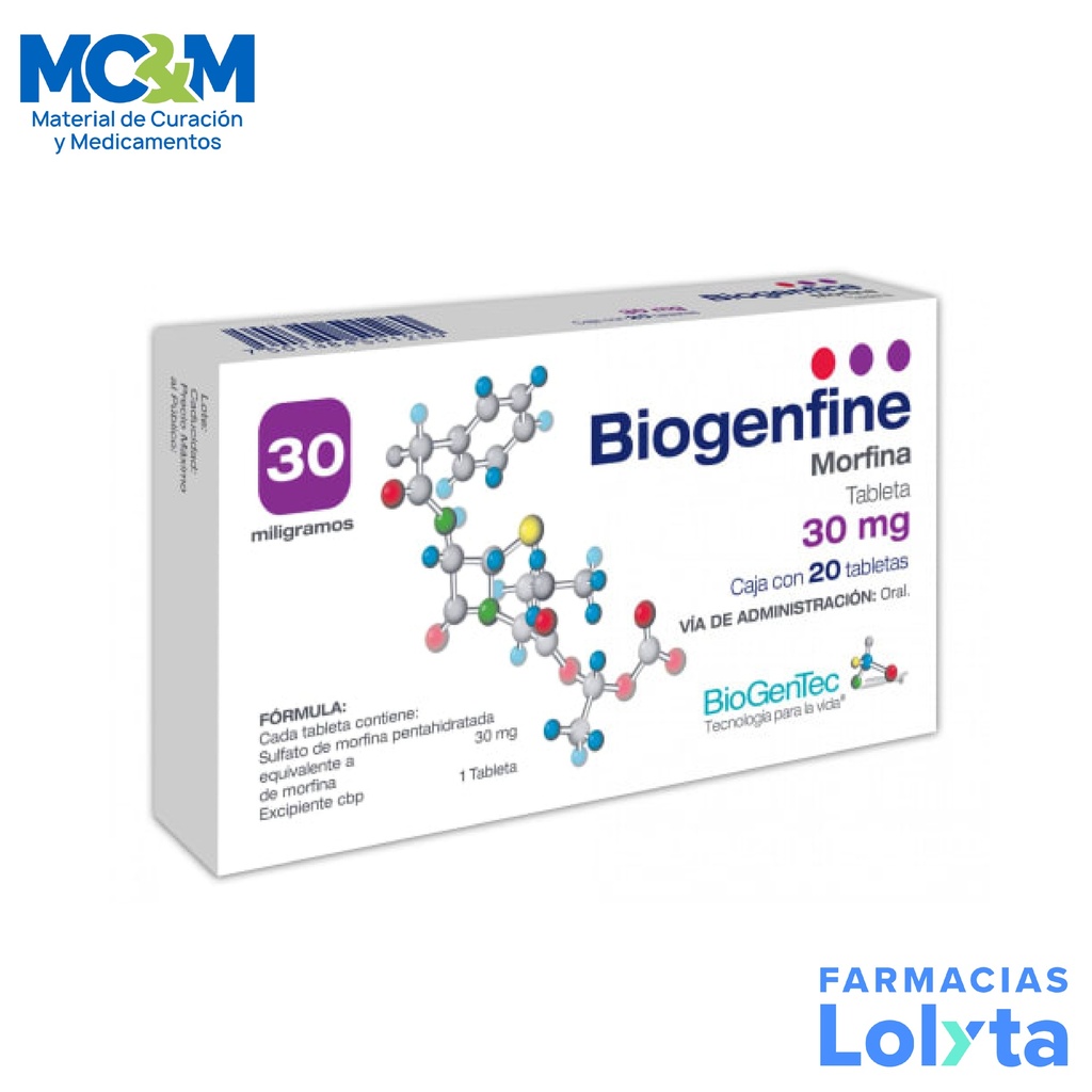 MORFINA 30 MG C/20 TAB BIOGENFINE LAB PSICOFARMA GRUPO I
