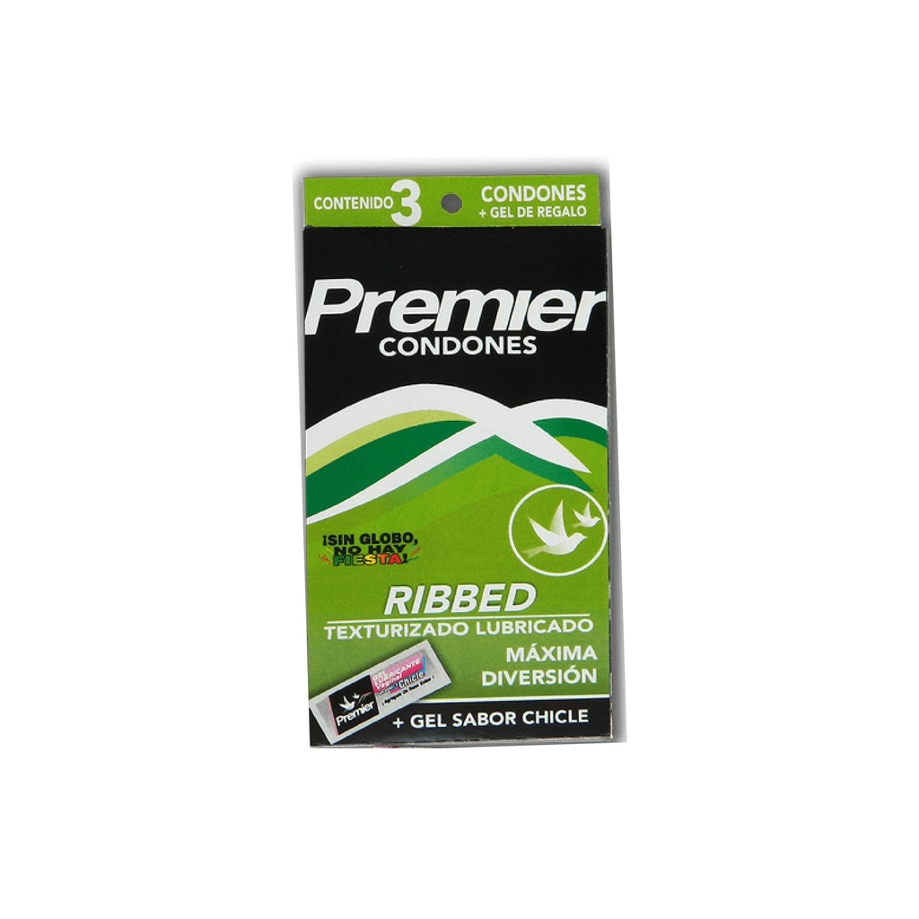 PRESERVATIVO PREMIER RIBBED VERDE C/3 PIEZAS LAB PREMIER