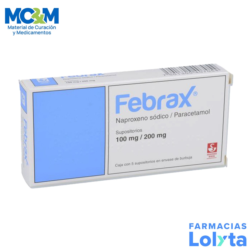 FEBRAX 100/200 MG C/5 SUPOSITORIOS NAPROXENO SODICO PARACETAMOL LAB SIEGFRIED RHEIN