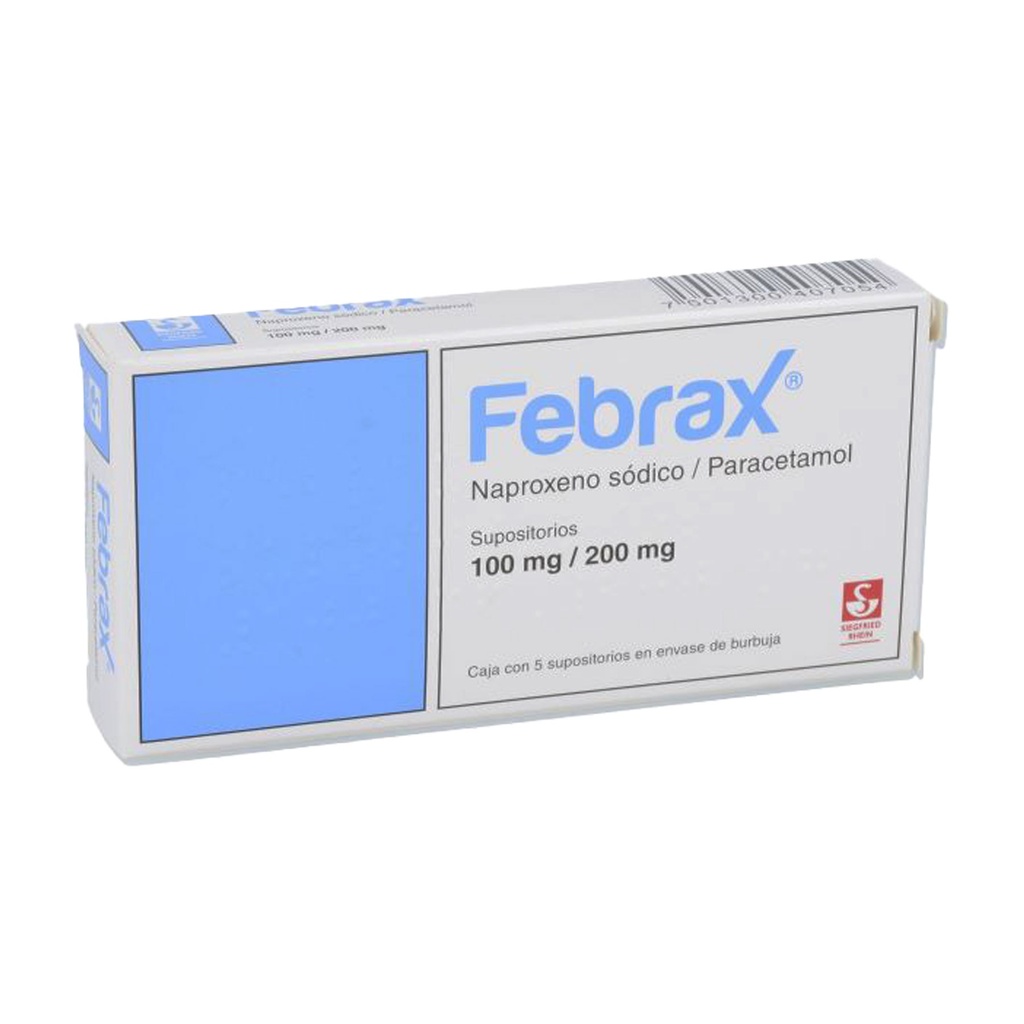 FEBRAX 100/200 MG C/5 SUPOSITORIOS NAPROXENO SODICO PARACETAMOL LAB SIEGFRIED RHEIN