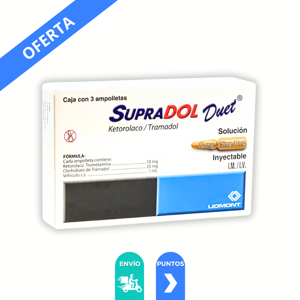 SUPRADOL DUET SOL INY 10/25 MG/ML C/3 AMP KETOROLACO TRAMADOL LAB LIOMONT