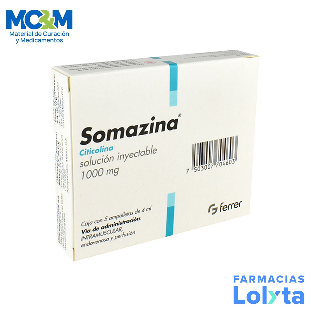 SOMAZINA SOL INY 1000 MG/4 ML C/5 AMP CITICOLINA LAB FERRER