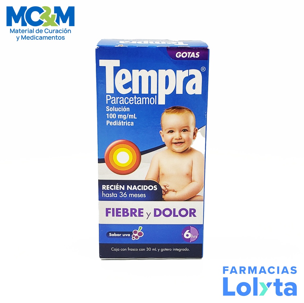 TEMPRA SOLUCION PEDIATRICA 10 G/100 ML FCO C/30 ML PARACETAMOL LAB RECKITT