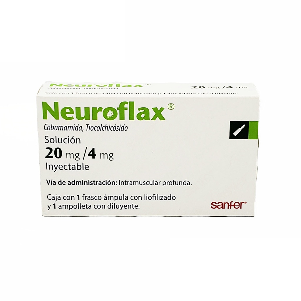 NEUROFLAX SOL INY 20/4 MG/4 ML C/1 AMP COBAMAMIDA TIOCOLCHICOSIDO LAB SANFER