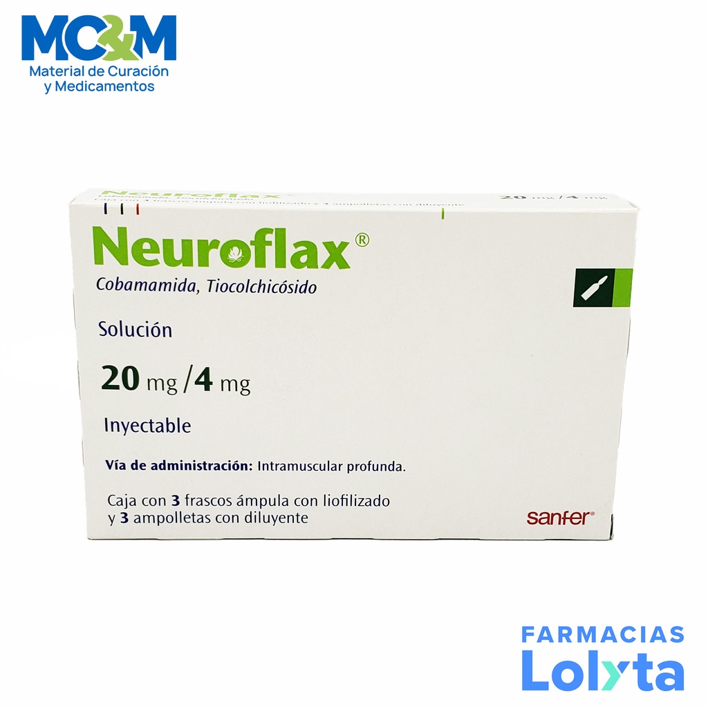 NEUROFLAX SOL INY 20ML/4ML C/3 AMP COBAMAMIDA/TIOCOLSHICOSIDO LAB SANFER