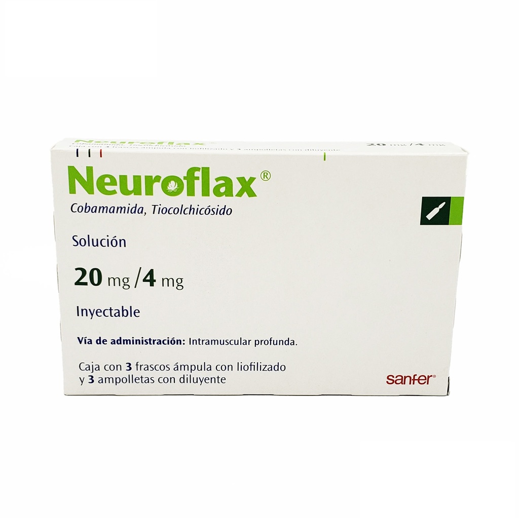 NEUROFLAX SOL INY 20ML/4ML C/3 AMP COBAMAMIDA/TIOCOLSHICOSIDO LAB SANFER