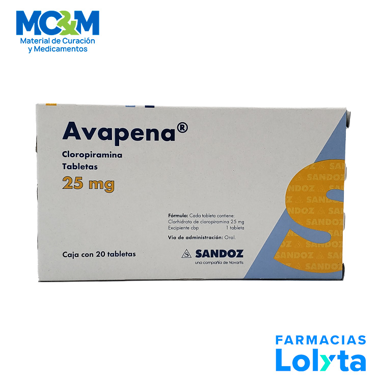 AVAPENA 25 MG C/20 TAB CLOROPIRAMINA LAB SANDOZ