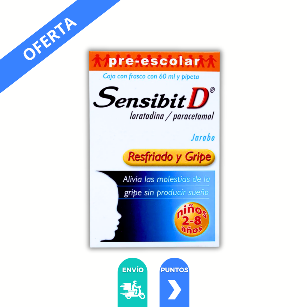SENSIBIT D JARABE INFANTIL 16.66 MG/3.2 G/100 ML FCO C/60 ML SABOR FRAMBUESA LORATADINA PARACETAMOL LAB LIOMONT (PRE-ESCOLAR)