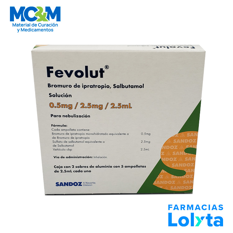BROMURO DE IPRATROPIO SALBUTAMOL SOL P/NEBULIZAR 0.5/2.5 MG/2.5 ML C/10 AMP FEVOLUT LAB SANDOZ (COMBIVENT)