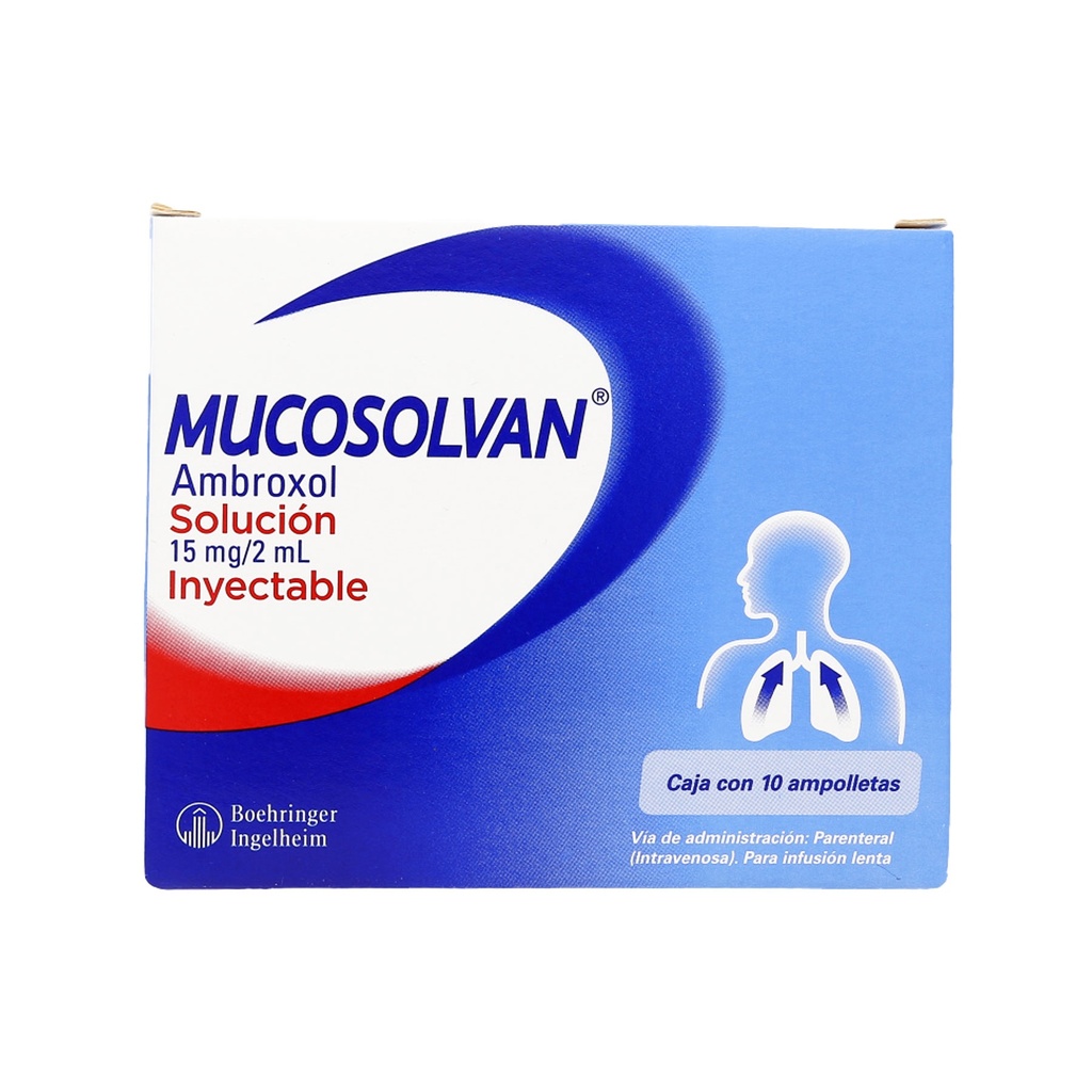 MUCOSOLVAN SOL INY 15 MG/2 ML C/10 AMP AMBROXOL LAB SANFER