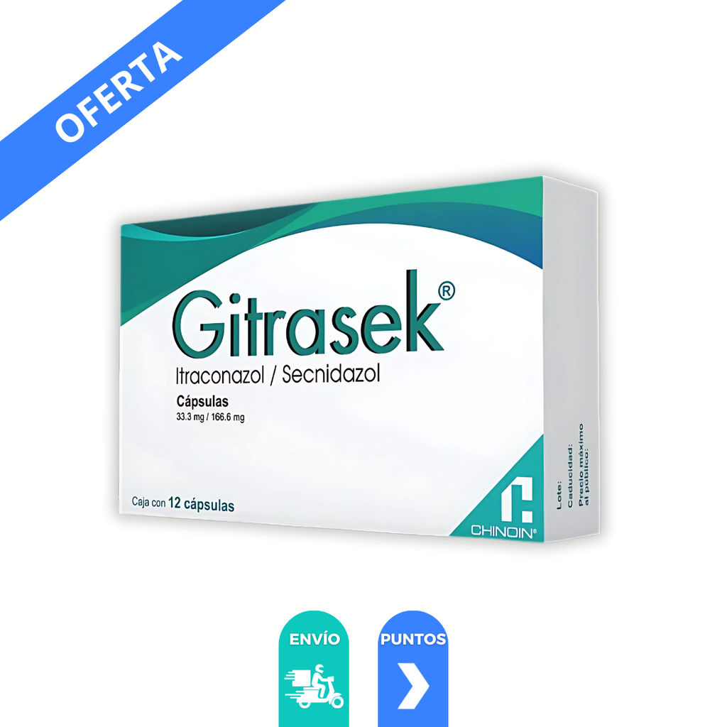 GITRASEK 33.3MG/166.6 MG ITRACONAZOL/SECNIDAZOL C/12 CAP LAB CHINOIN