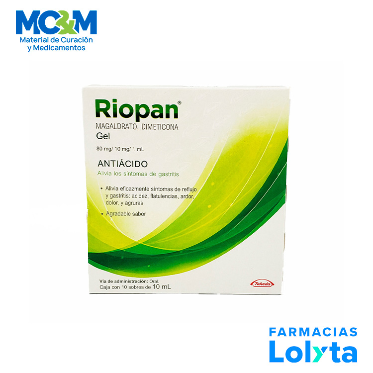RIOPAN GEL ANTIACIADO C/10 SOBRES DE 10 ML MAGALDRATO/DIMETICONA 80MG/10MG/1ML LAB TAKEDA