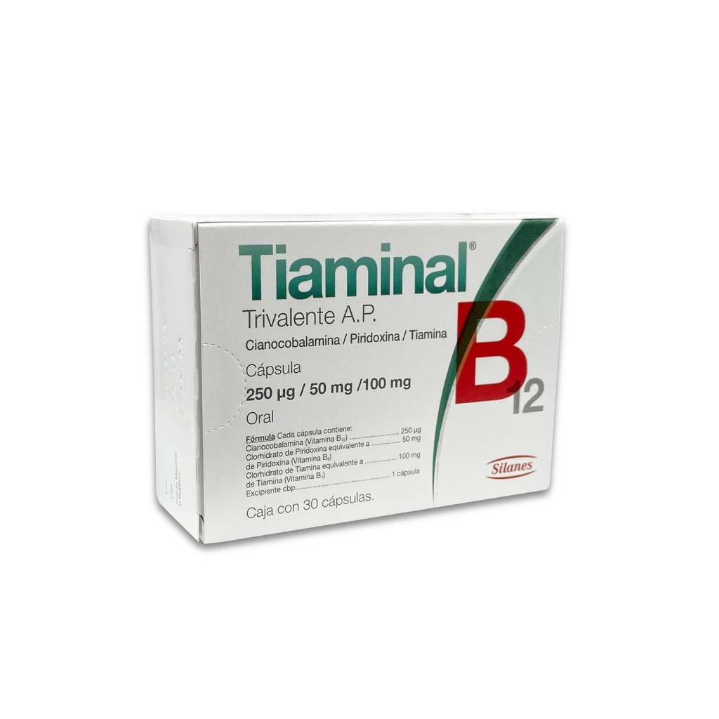 [1099] TIAMINAL B12 TRIVALENTE AP 250 MCG/50MG/100MG C/30 CAP CIANOCOBALAMINA PIRIDOXINA TIAMINA LAB SILANES