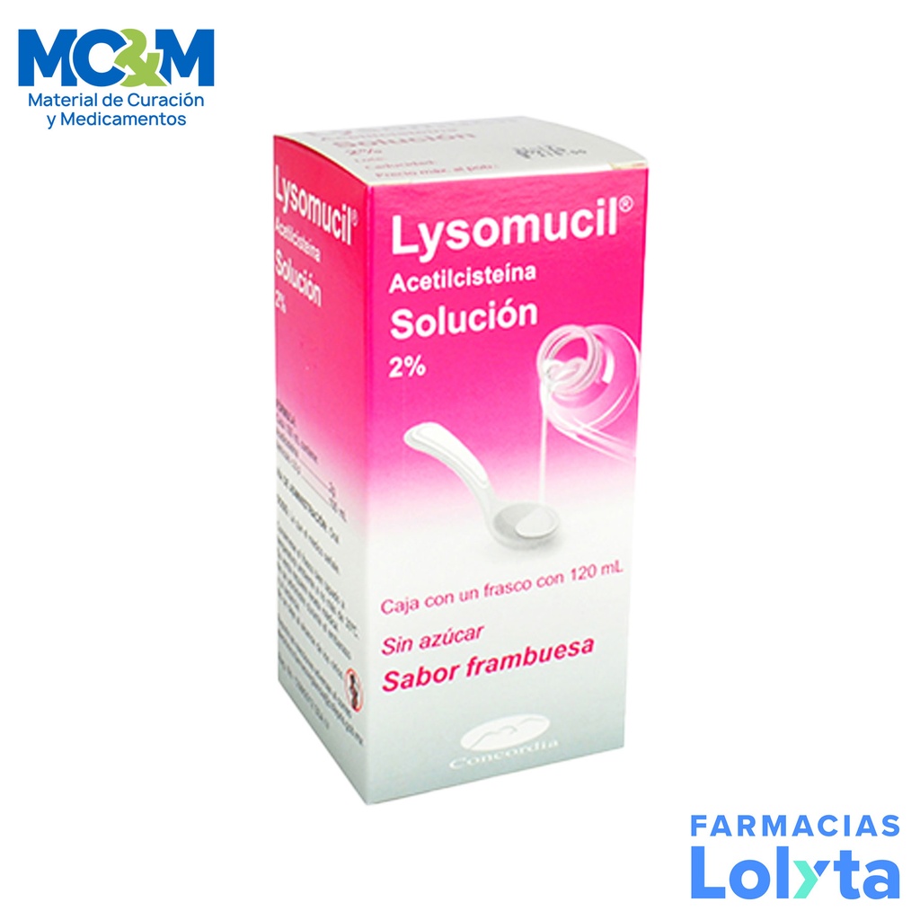 LYSOMUCIL SOL 2% SABOR FRAMBUESA C/120 ML ACETILCISTEINA LAB CONCORDIA