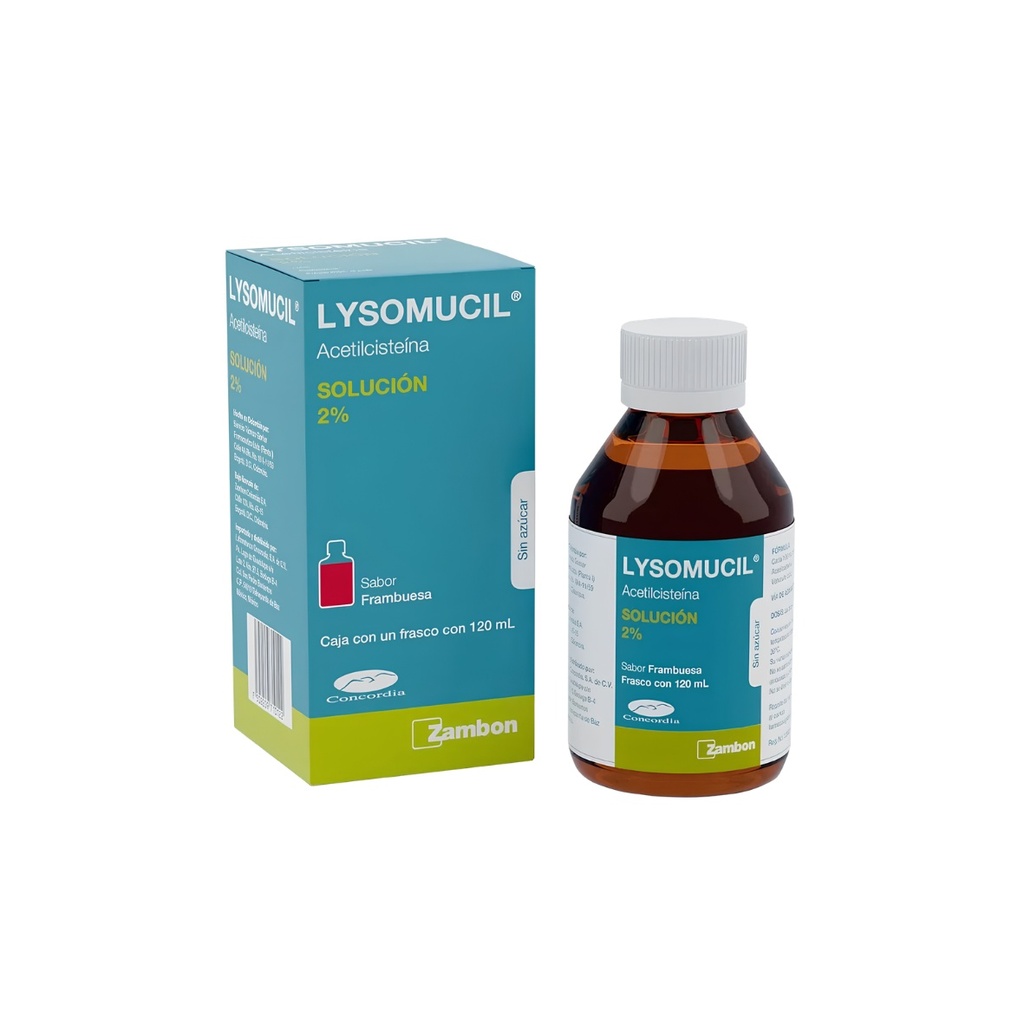 LYSOMUCIL SOL 2% SABOR FRAMBUESA C/120 ML ACETILCISTEINA LAB CONCORDIA