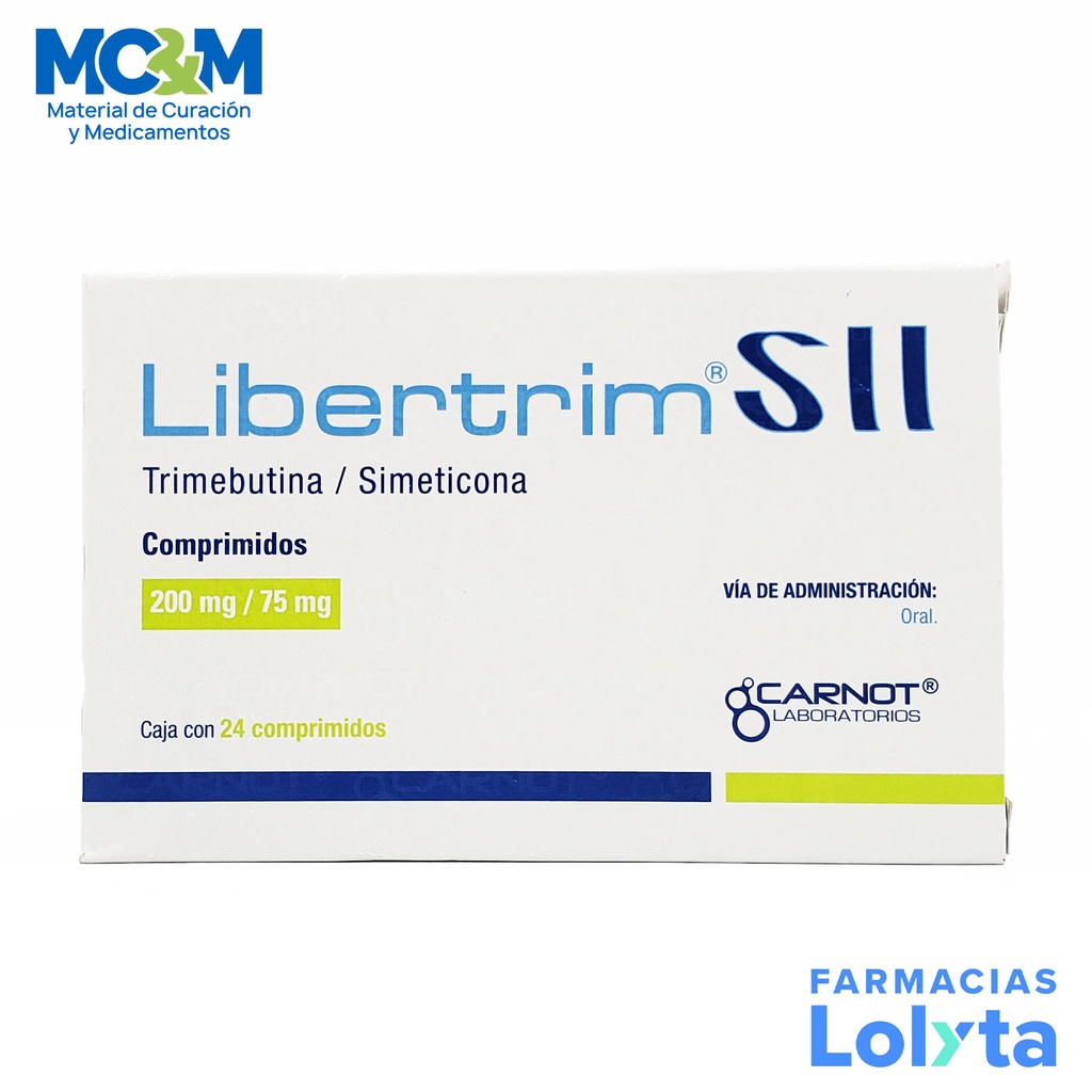 LIBERTRIM SII 200MG/ 75 MG TRIMEBUTINA/SIMETICONA C/24 COMPRIMIDOS LAB CARNOT