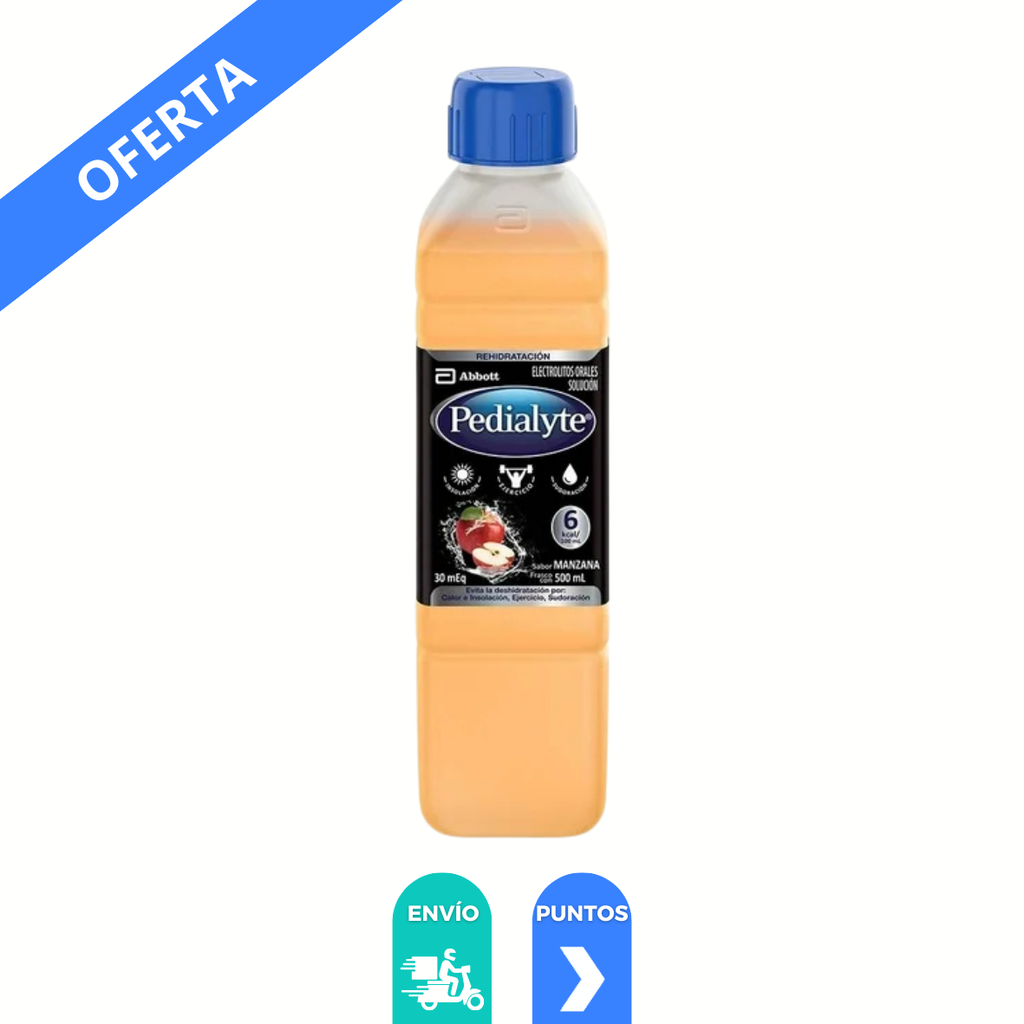 PEDIALYTE 30 MEQ SABOR MANZANA 500 ML ELECTROLITOS LAB ABBOTT