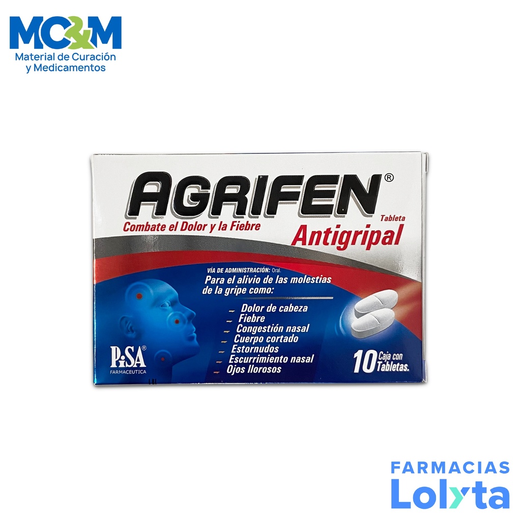 PARACETAMOL CAFEINA FENILEFRINA CLORFENAMINA 500/25/5/4MG C/10 TAB AGRIFEN ANTIGRIPAL LAB PISA