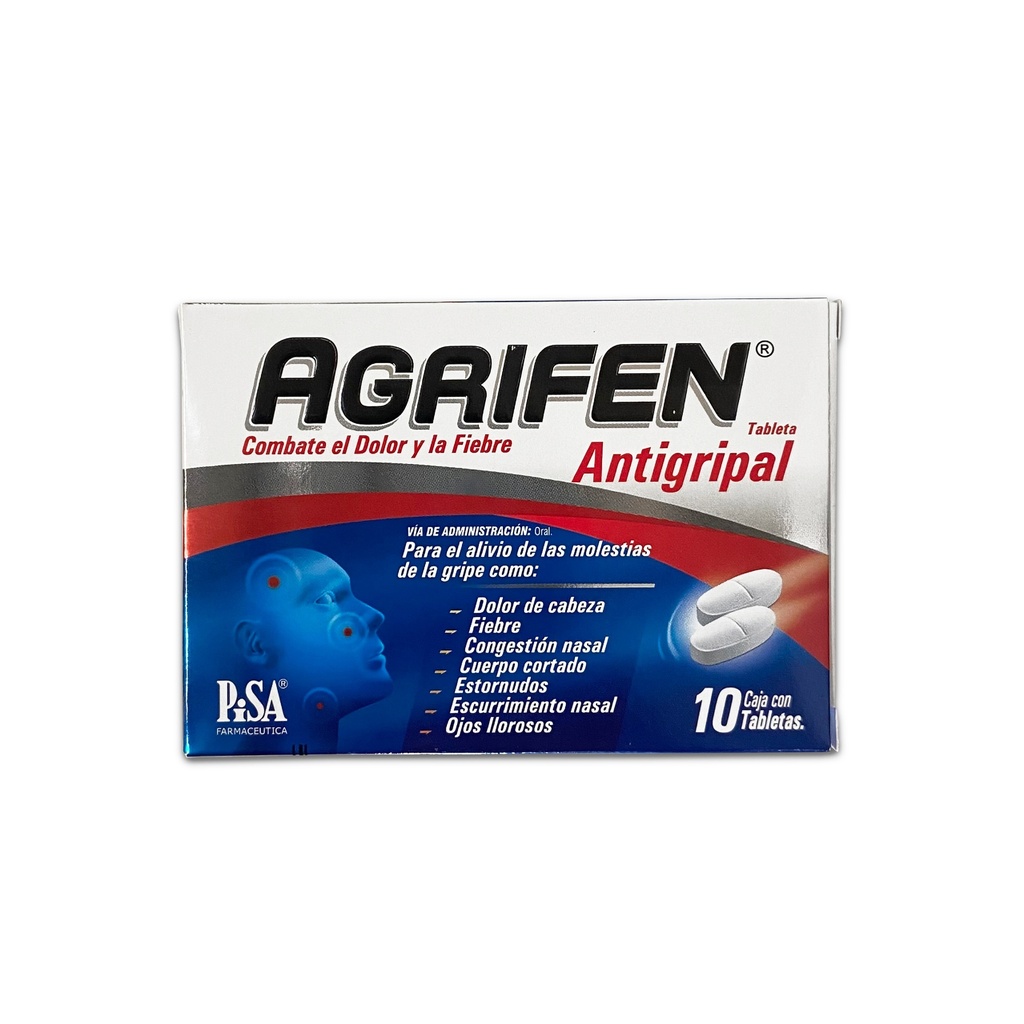 PARACETAMOL CAFEINA FENILEFRINA CLORFENAMINA 500/25/5/4MG C/10 TAB AGRIFEN ANTIGRIPAL LAB PISA