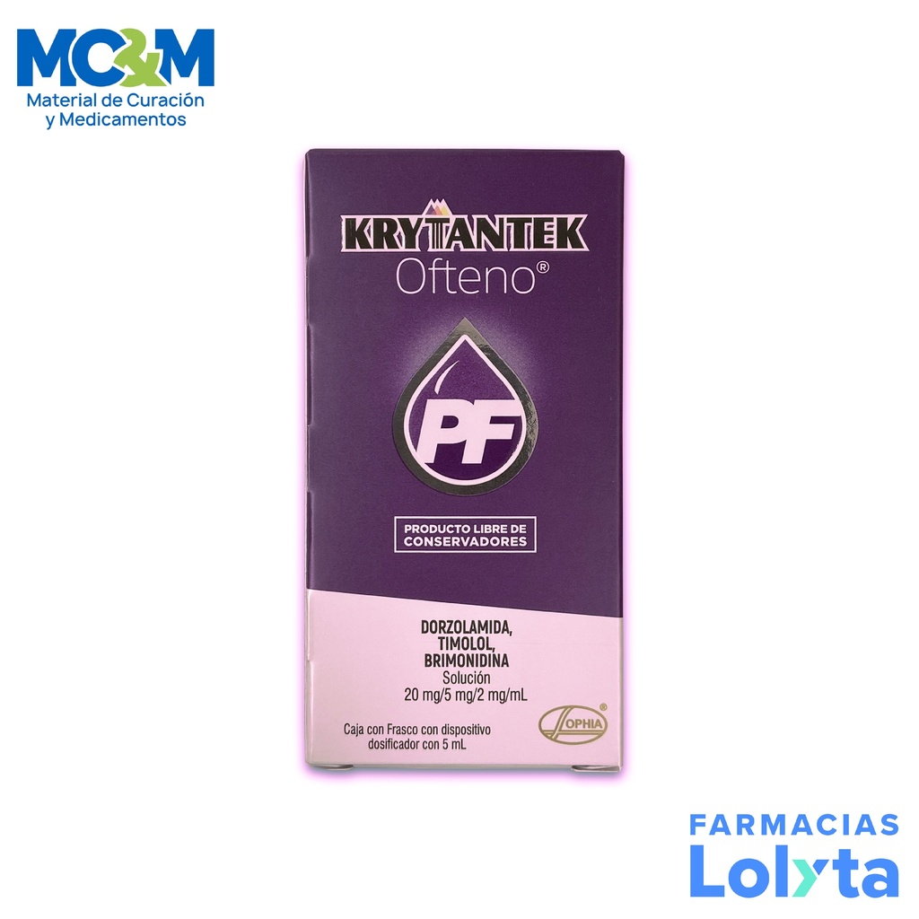 [1446] KRYTANTEK OFTENO SOL OFTALMICA 20/5/2 MG/ML FCO GOTERO C/5 ML DORZOLAMIDA TIMOLOL BRIMONIDINA LAB SOPHIA