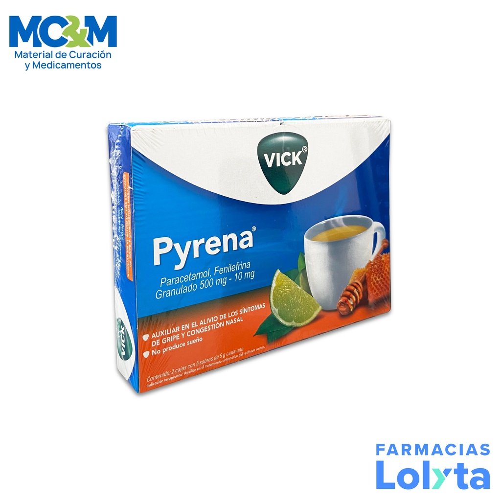 VICK PYRENA GRANULADO 500/10 MG C/10 SOBRES MIEL Y LIMON PARACETAMOL FENILEFRINA LAB P&G