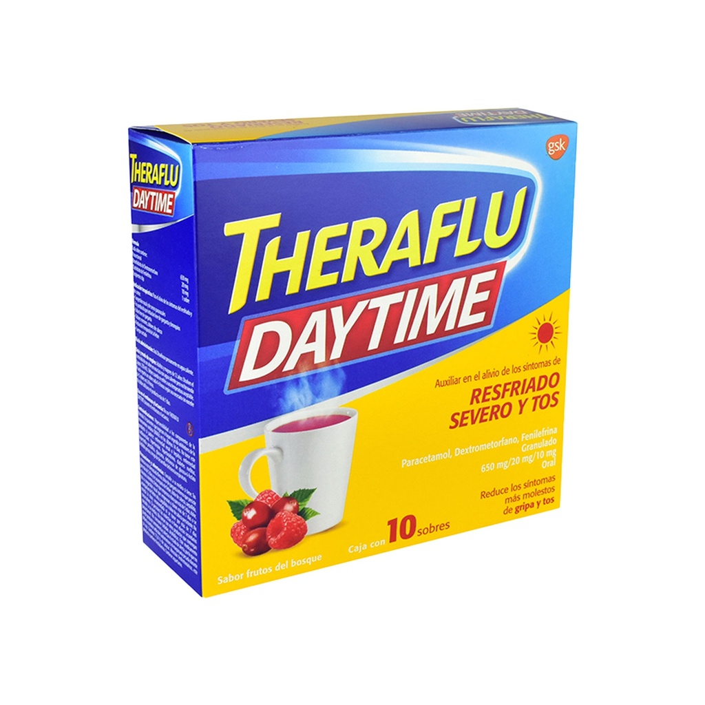 [1480] THERAFLU DAYTIME 650/20/10 MG C/10 SOBRES GRANULADO SABOR FRUTOS DEL BOSQUE PARACETAMOL DEXTROMETORFANO FENILEFRINA LAB GSK