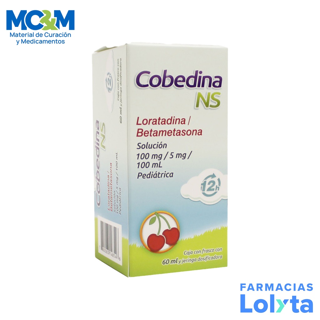 [1483] LORATADINA BETAMETASONA SOL ORAL 100/5 MG/100 ML FCO C/60 ML SABOR CEREZA COBEDINA NS PEDIATRICA LAB COLLINS