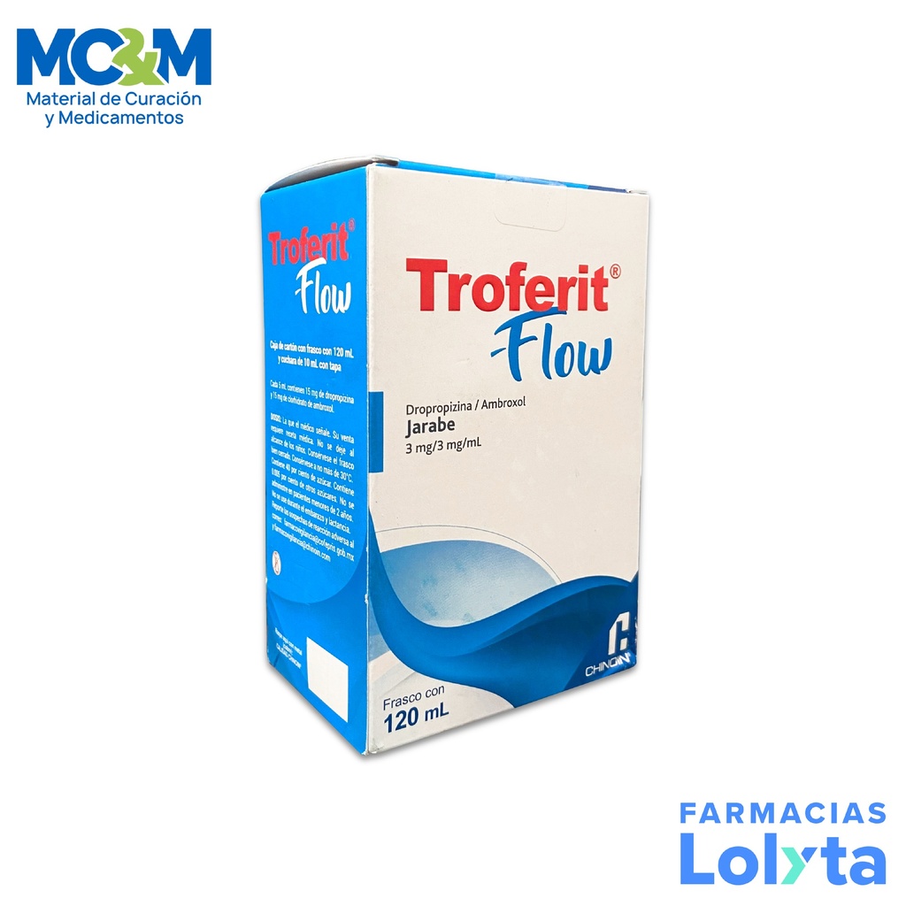 TROFERIT FLOW JARABE 3/3MG/ML FCO C/120 ML DROPROPIZINA AMBROXOL LAB CHINOIN