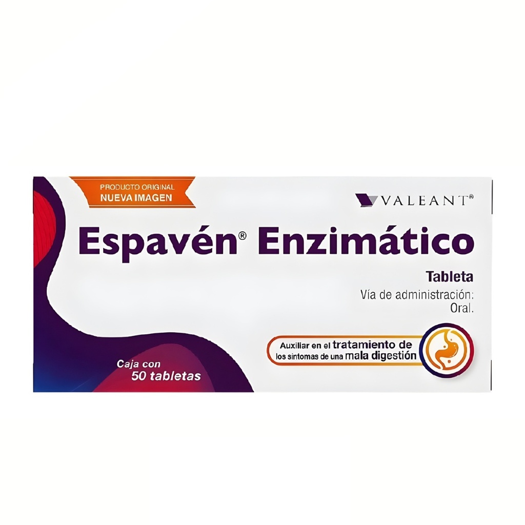 ESPAVEN ENZIMATICO 40/130/25/5 MG C/50 TAB SIMETICONA PANCREATINA EXTRACTO SECO DE BILIS DE BUEY CELULASA LAB VALEANT