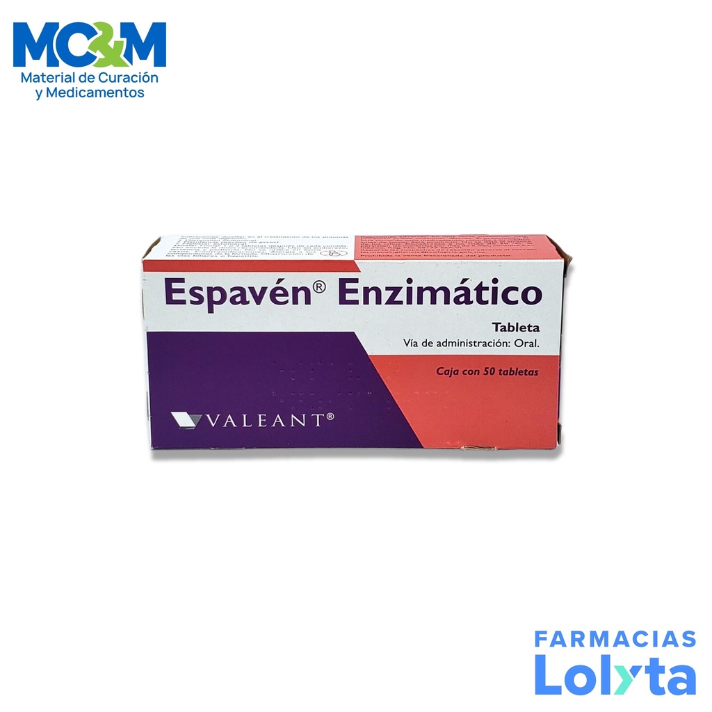 ESPAVEN ENZIMATICO 40/130/25/5 MG C/50 TAB SIMETICONA PANCREATINA EXTRACTO SECO DE BILIS DE BUEY CELULASA LAB VALEANT