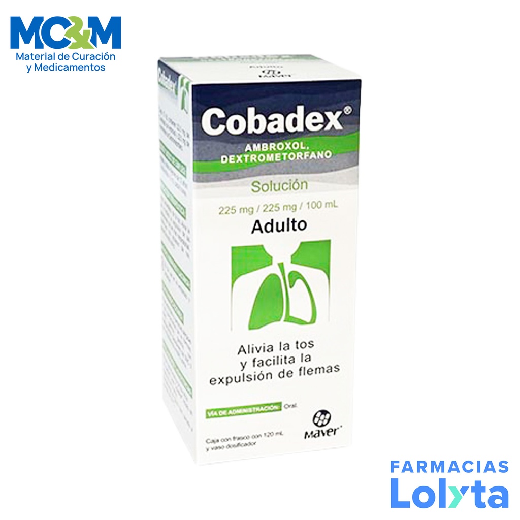 AMBROXOL DEXTROMETORFANO 225/225MG/100ML SOL ORAL FCO C/120 ML COBADEX ADULTO LAB MAVER