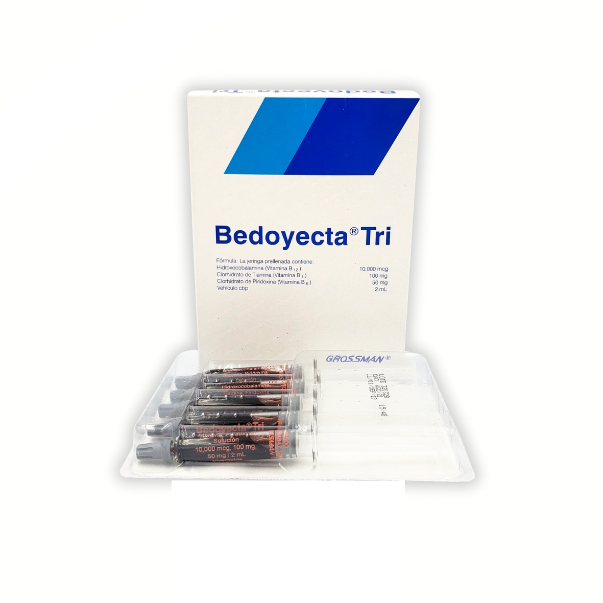 BEDOYECTA TRI SOL INY 10 000 MCG/100/50 MG/2 ML C/5 AMP HIDROXOCOBALAMINA TIAMINA PIRIDOXINA LAB GROSSMAN