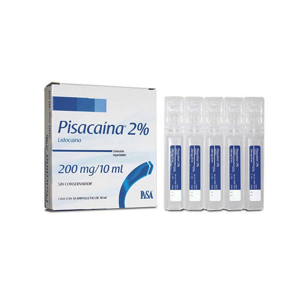 LIDOCAINA SOL INY 200 MG/10 ML C/10 AMP PISACAINA 2% LAB PISA
