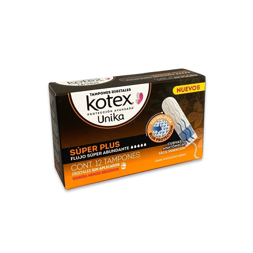 KOTEX TAMPONES UNIKA SUPER PLUS FLUJO SUPER ABUNDANTE C/12 PZAS KIMBERLY CLARK